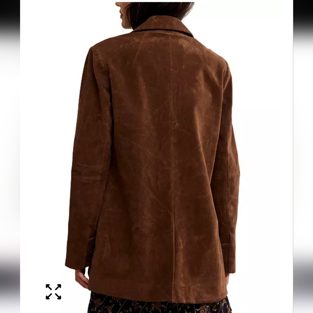 Free People Paper Cut Vegan Suede Blazer New Brown Size S (Oversized) - Picture 5 of 11